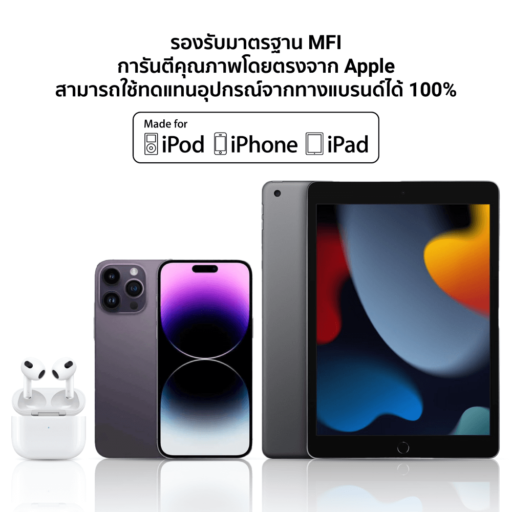 สายชาร์จเร็ว ZTEC รุ่น ZL221 USB-C to Lightning 1 เมตร สีขาว (รองรับมาตรฐาน MFI)